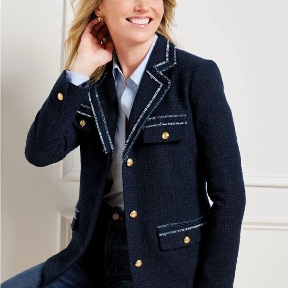 Talbots Navy Blue Women's Blazer with fringe